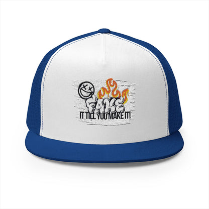 Embroidered 5 Panel Trucker Cap - Fake it til you make it