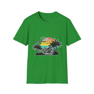 Dust in the Wind Unisex Jersey Tee – Retro Motorcycle & Palm Trees Design