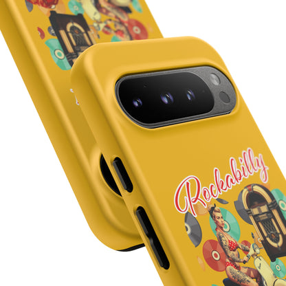 Rockabilly Phone Case, Vintage Scooter Design, Retro Style Cover, Fun Gift for Music Lovers, Yellow Tough Cases