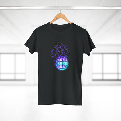 Women's Inspirational Lion T-Shirt - 'Bleib-Wild, Bleib-Echt, Bleib-Du' Design