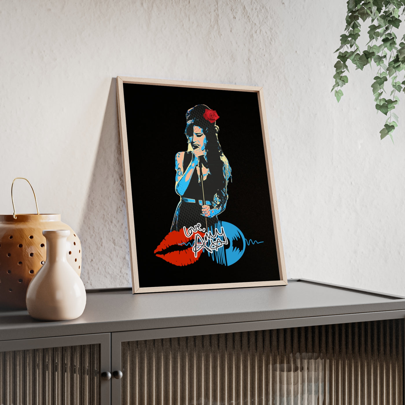 Love Amy Winehouse Poster with Wooden Frame - Vibrant Wall Art for Music Lovers