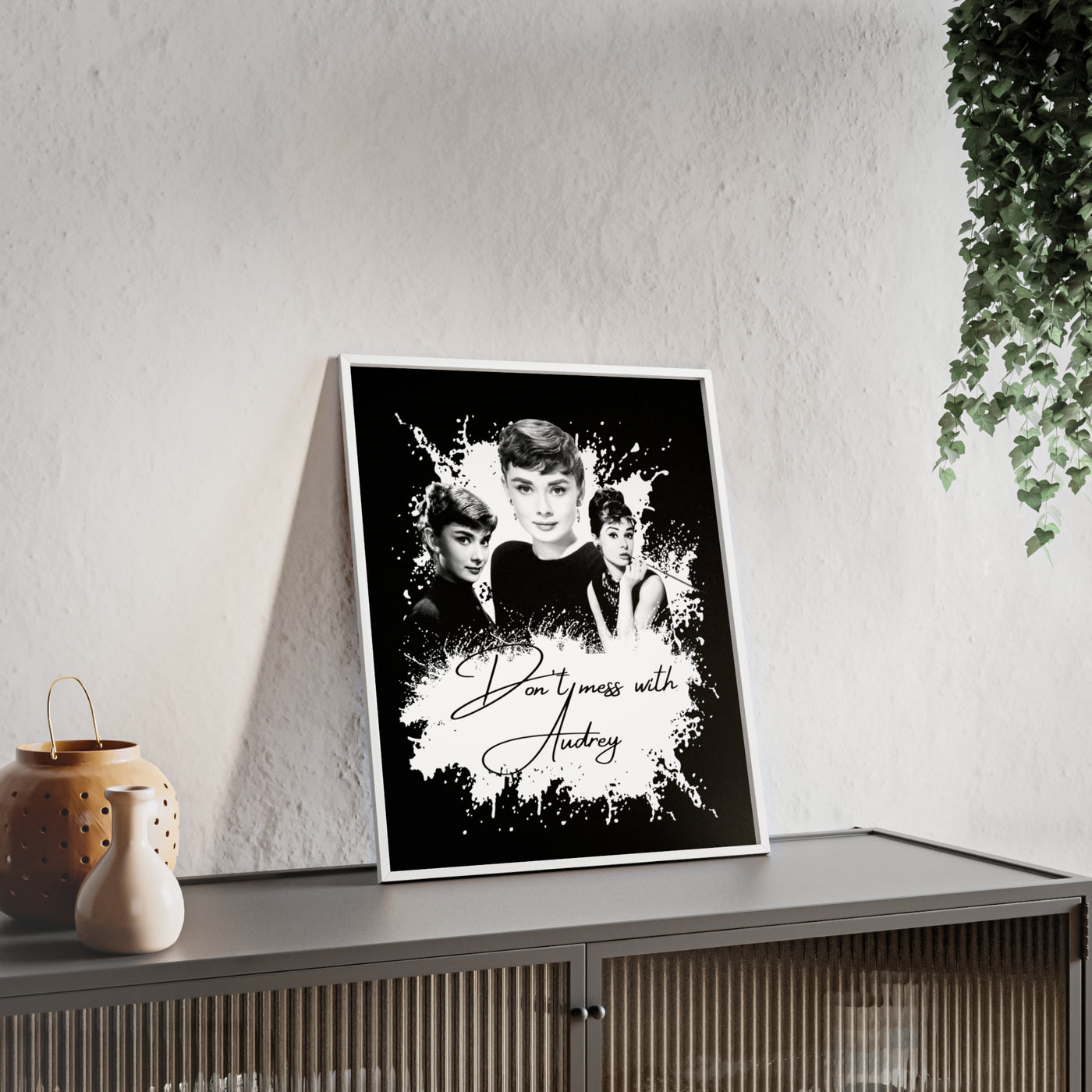 Audrey Hepburn Classic Poster with Wooden Frame - 'Don't Mess with Audrey'
