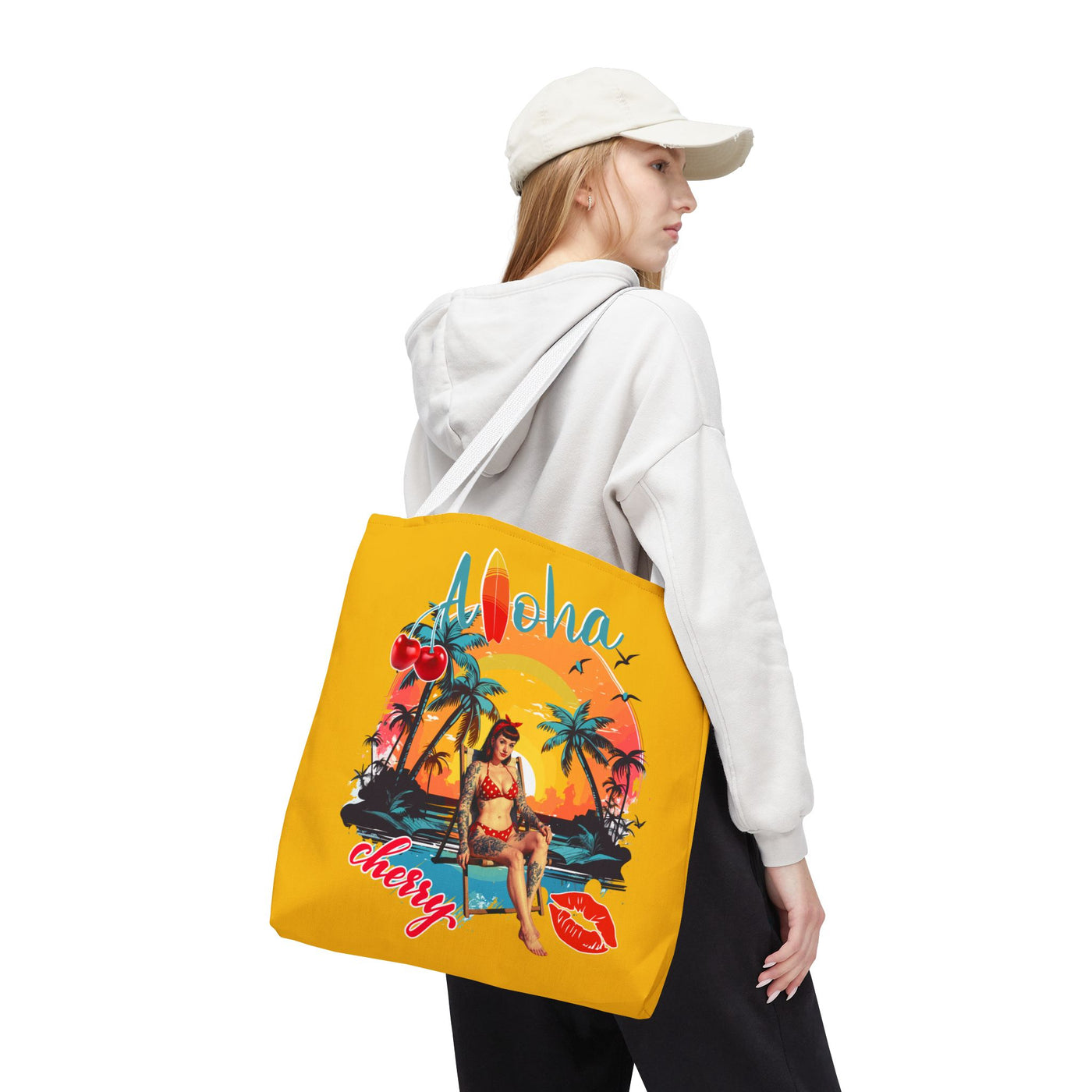 Aloha Cherry Tropical Tote Bag | Beach Accessories, Summer Bag, Travel Tote, Hanging Bag, Beach Bag