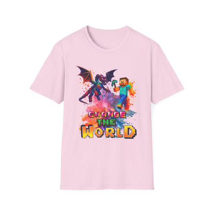 Minecraft Change the World Video Game T-Shirt - Unisex Softstyle Tee for Gamers
