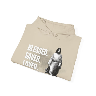 Blessed, Saved, Loved Hoodie - Unisex Heavy Blend Sweatshirt for Comfort and Faith Jesus
