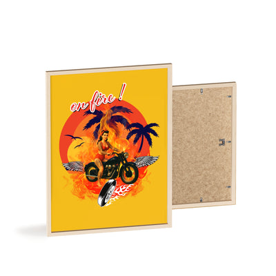 Vibrant Motorcycle Poster with Wooden Frame | Retro Wall Art for Bikers