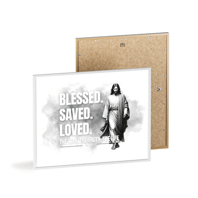 Inspirational Jesus Wall Art - Blessed, Saved, Loved - Framed Poster