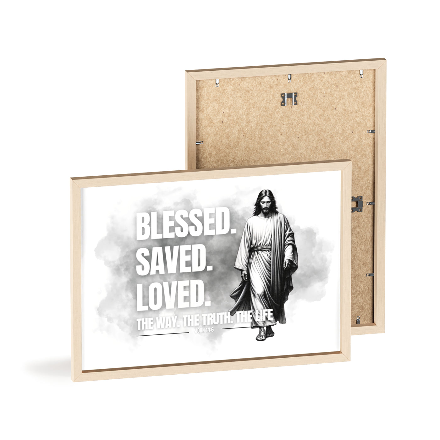 Inspirational Jesus Wall Art - Blessed, Saved, Loved - Framed Poster