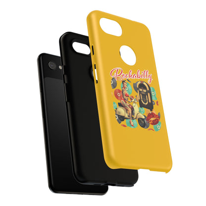 Rockabilly Phone Case, Vintage Scooter Design, Retro Style Cover, Fun Gift for Music Lovers, Yellow Tough Cases
