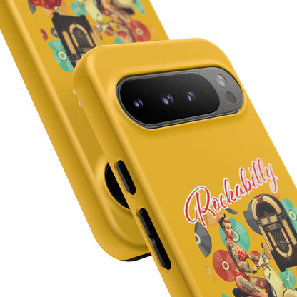 Rockabilly Phone Case, Vintage Scooter Design, Retro Style Cover, Fun Gift for Music Lovers, Yellow Tough Cases