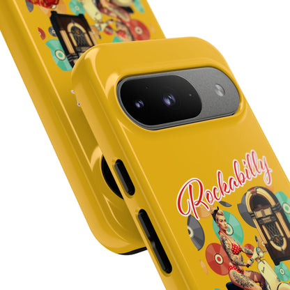 Rockabilly Phone Case, Vintage Scooter Design, Retro Style Cover, Fun Gift for Music Lovers, Yellow Tough Cases