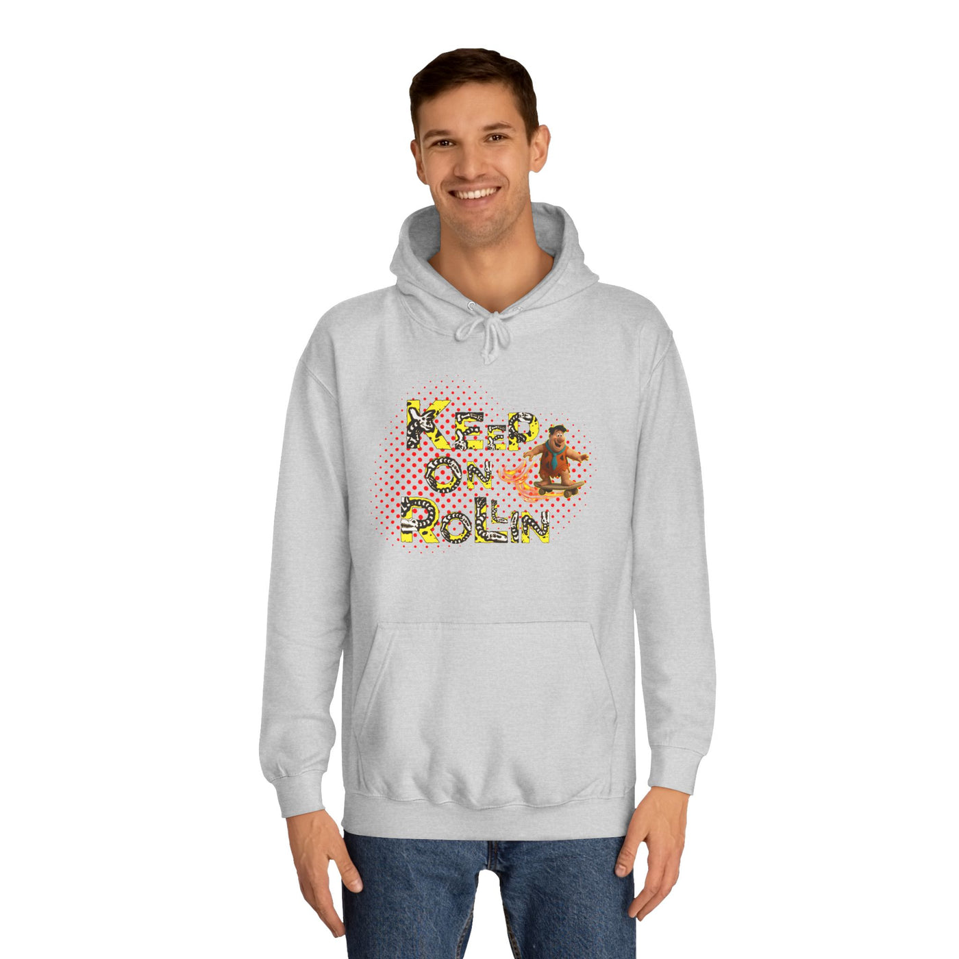 'Keep On Rollin' Design Unisex College Hoodie Flintstones Feuerstein