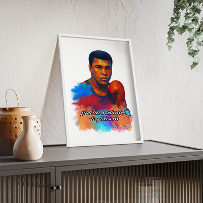 Inspirational Muhammad Ali Poster with Wooden Frame - Float Like a Butterfly, Sting Like a Bee