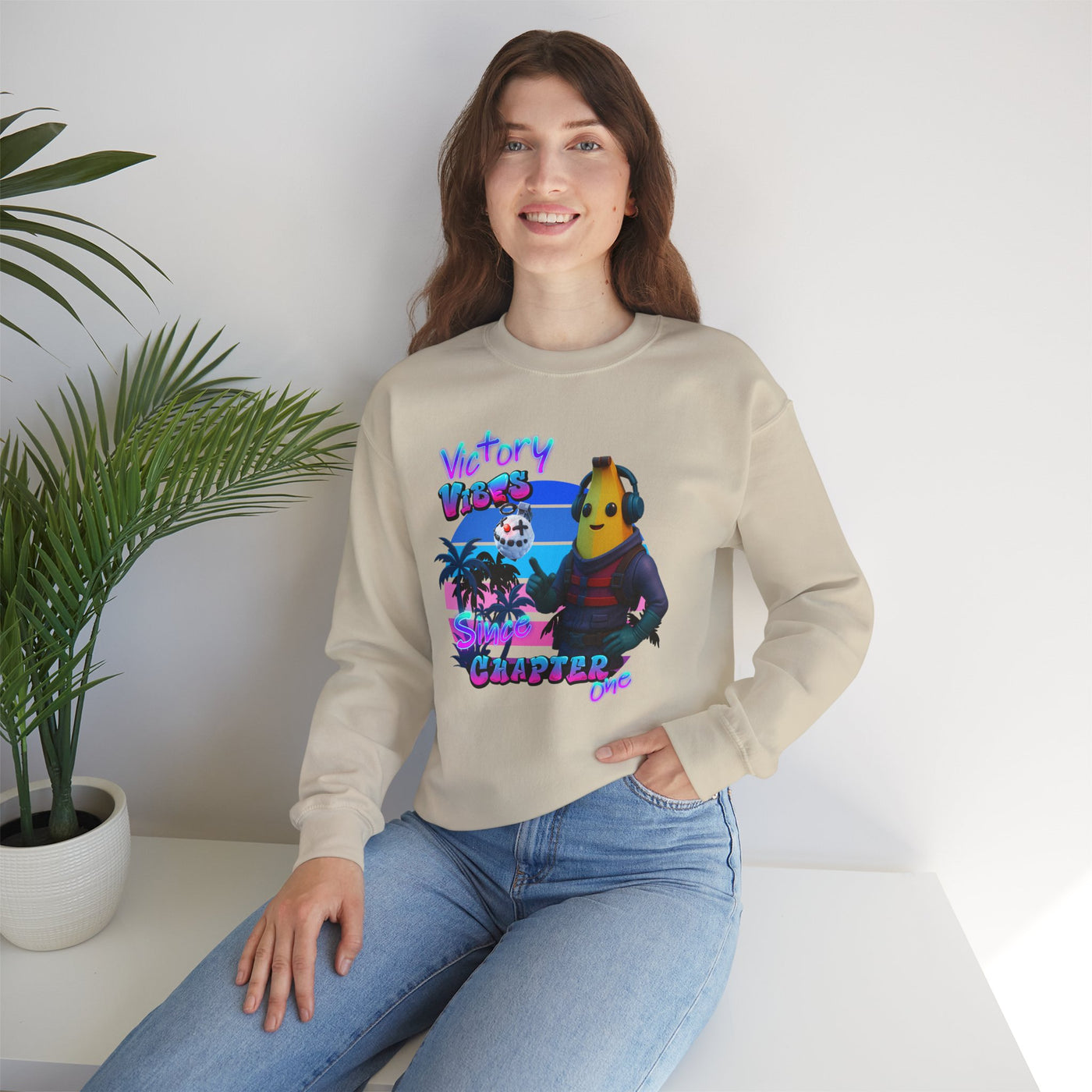 Victory Fortnite Vibes Banana Crewneck Sweatshirt - Unisex Heavy Blend