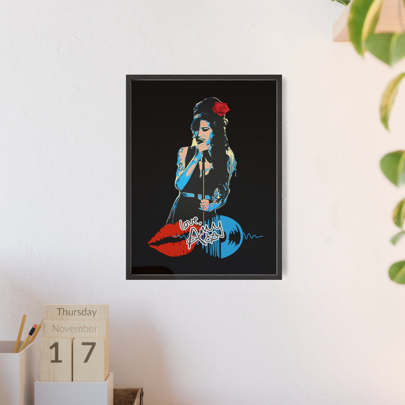 Love Amy Winehouse Poster with Wooden Frame - Vibrant Wall Art for Music Lovers