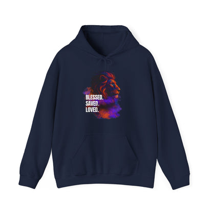 Blessed, Saved, Loved Lion Hoodie - Unisex Heavy Blend Sweatshirt