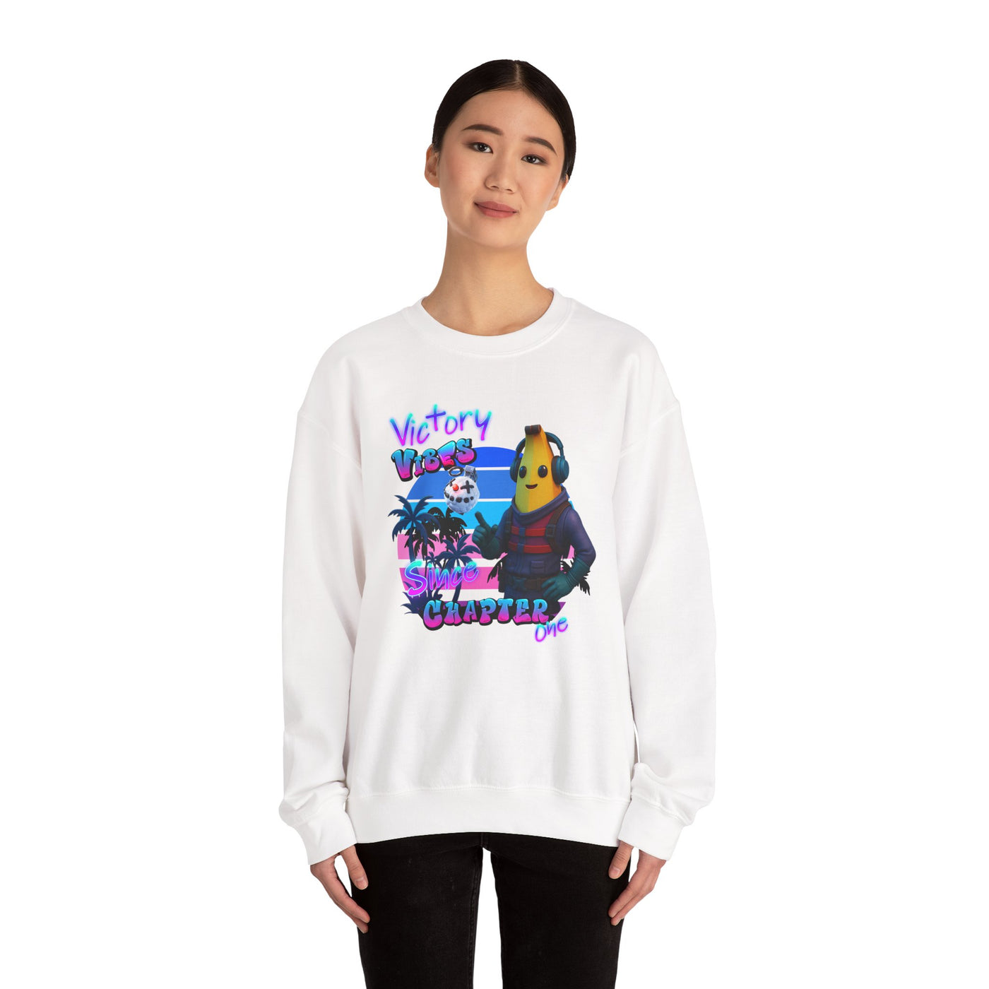 Victory Fortnite Vibes Banana Crewneck Sweatshirt - Unisex Heavy Blend