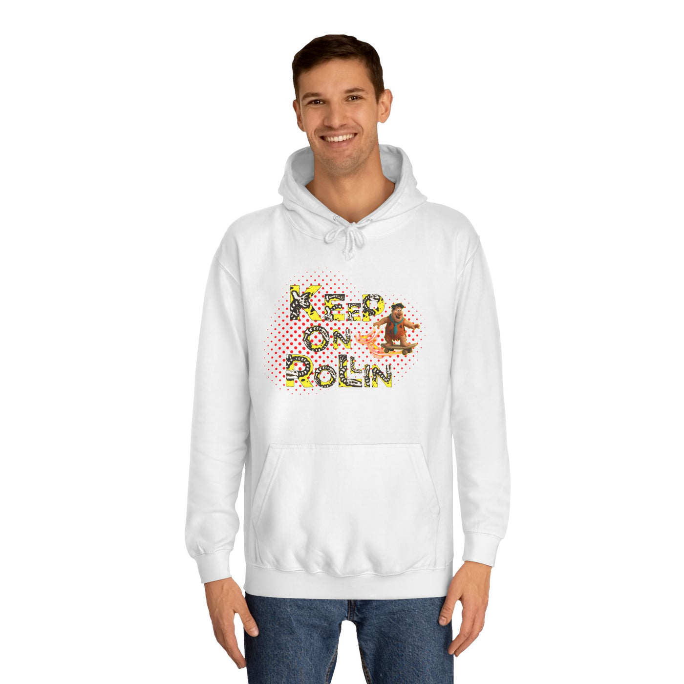 'Keep On Rollin' Design Unisex College Hoodie Flintstones Feuerstein