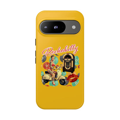 Rockabilly Phone Case, Vintage Scooter Design, Retro Style Cover, Fun Gift for Music Lovers, Yellow Tough Cases