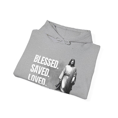 Blessed, Saved, Loved Hoodie - Unisex Heavy Blend Sweatshirt for Comfort and Faith Jesus