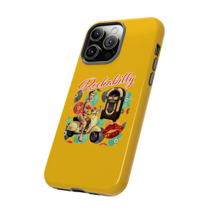 Rockabilly Phone Case, Vintage Scooter Design, Retro Style Cover, Fun Gift for Music Lovers, Yellow Tough Cases