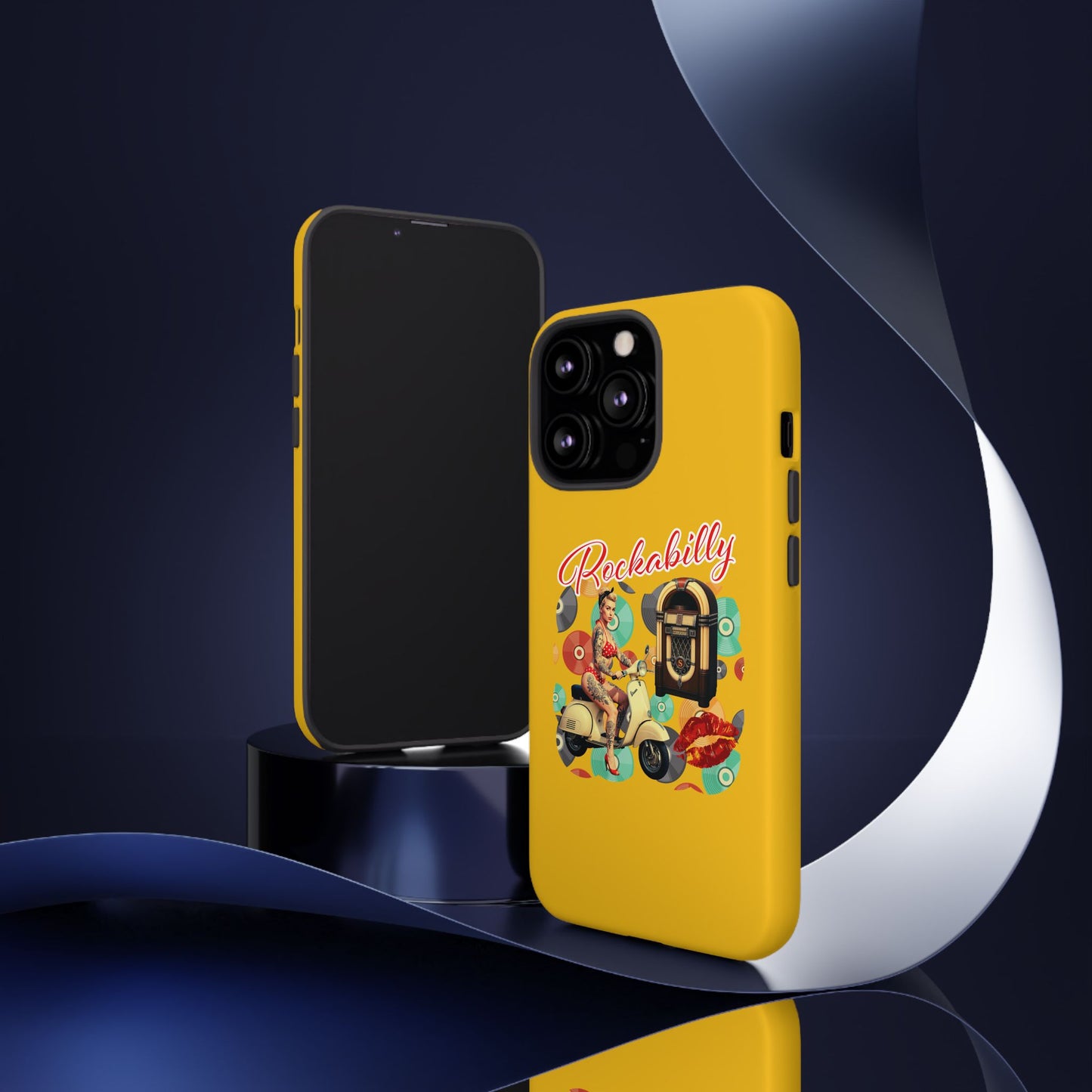 Rockabilly Phone Case, Vintage Scooter Design, Retro Style Cover, Fun Gift for Music Lovers, Yellow Tough Cases