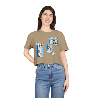 Skateboarding Women's Crop Tee - Keep On Skatin' & Fall Ride Graphic T-Shirt